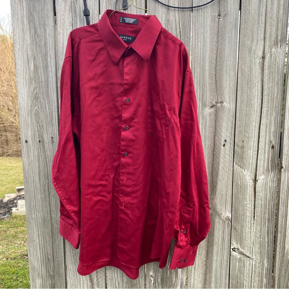 Dress Formal George Sateen Button Down Shirt Mens L 16-16.5 Red